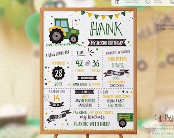 Tractor Birthday Chalkboard Sign download, Farmer Tractor Birthday Baby's first year Milestone Poster, corjl INSTANT DOWNLOAD, EDITABLE  459
