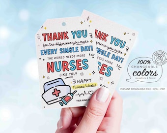 Nurses Week Gift Tags: Editable Appreciation Thank You (Digital Download)