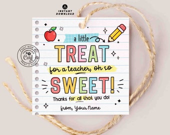 Teacher Appreciation Gift Tag: Editable Treat Label (Digital Download)