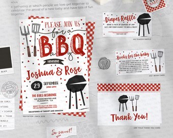 BBQ Baby Shower Invitation Set: Editable Baby-Q Invites (Instant Download)