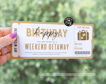 Editable Weekend Getaway Voucher Template, Surprise Trip gift ticket, Weekend Getaway Birthday Trip Away Trip Voucher #188 INSTANT DOWNLOAD