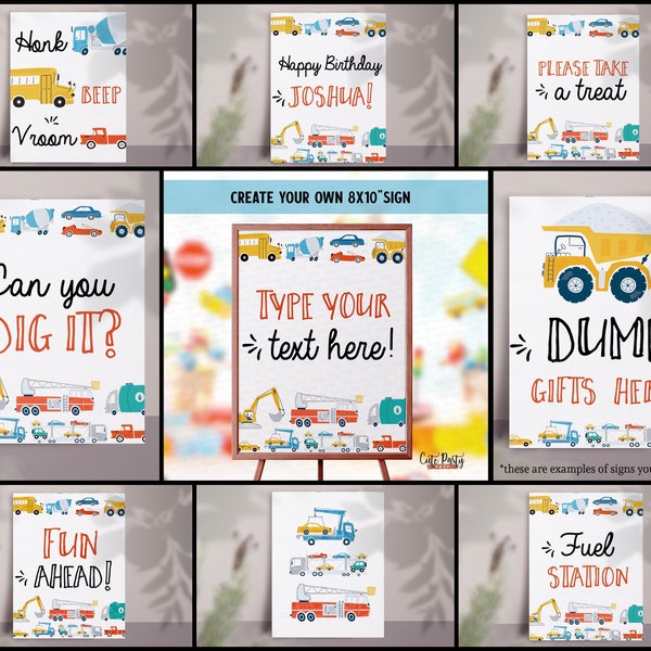 INSTANT DOWNLOAD, Editable Transportation Birthday Signs, Party sign decoration, printable Dump truck Poster, Truck and Cars Birthday #509