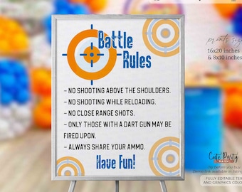 Editable Dart Battle Rules Sign: Birthday Party Printable (Instant Download)