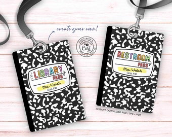 Classroom Hall Passes for teachers INSTANT DOWNLOAD Editable Composition Book Class Hall Pass Template Printable teacher Digital Download