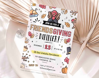 Friendsgiving Dinner Invitation: Editable Thanksgiving Invite (Digital Download)