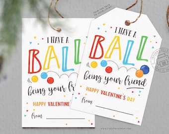 Bouncy Ball Valentine's Day Gift Tags, Classroom School (INSTANT DOWNLOAD)