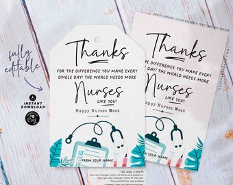 Nurses Week Gift Tags: Editable Appreciation Gifts (Instant Download)