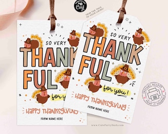 Thanksgiving Gift Tag: Editable Thankful Turkey Design (Digital Download)