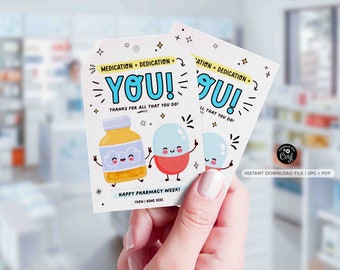 Pharmacy Week Gift Tag: Editable RX Thank You (Instant Download)