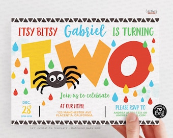 Convite de 2º aniversário da Aranha Itsy Bitsy: Cores Primárias (Download Instantâneo)