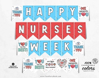 Nurses Week Banner Printable: Editable Pennant Decorations (Instant Download)