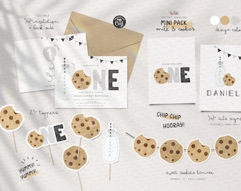 Minimalist Milk and Cookies Birthday Invitation (Digital Download)