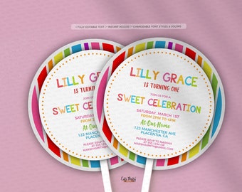 Editable Sweet Shop Candyland Birthday Party Lollipop invitation, INSTANT DOWNLOAD sweet shoppe printable lollipop candy land invite #513