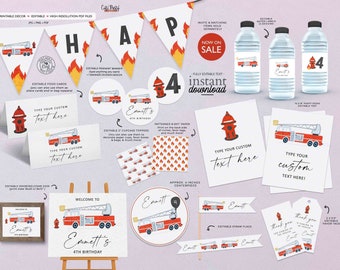 Fireman Birthday Decor Bundle: Modern Firetruck Party (INSTANT DOWNLOAD)