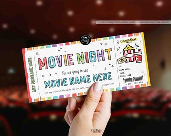 Surprise Movie Ticket Template, Gift Certificate Voucher, Birthday Movie Night Printable Theatre Cinema Premier Coupon #175 INSTANT DOWNLOAD