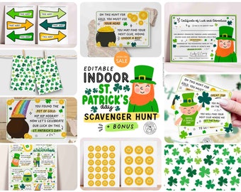 St Patrick's Day Scavenger Hunt: Editable Clues, Treasure Hunt Game (Instant Download)