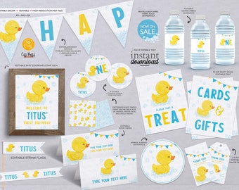 Rubber Duckie Boy birthday Party Decoration, INSTANT DOWNLOAD EDITABLE Printable Yellow Blue Rubber ducky Decor duck invitation 429