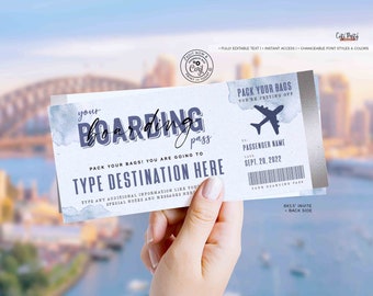 Bearbeitbare Bordkarte Ticket Vorlage Printable Surprise Trip Reveal Geschenkticket Gefälschtes Flugzeug Ticket Geburtstag Geschenkgutschein SOFORTIGER DOWNLOAD