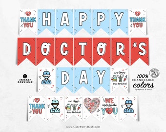 Happy Doctor's Day Banner Printable INSTANT DOWNLOAD Editable National Doctor's Day bunting Appreciation Week Bunting Decor Doctors Day Sign