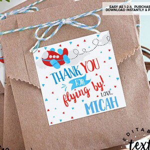 Airplane Birthday Favor Tags: Editable Pilot Thank You (Digital Download)