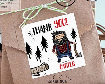 INSTANT DOWNLOAD - Doodly Lumberjack Birthday Favors Lumberjack first birthday decorations thank you tags baby shower Lumberjack favor tags