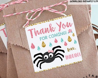Etiquetas para lembrancinhas de aniversário da Aranha Itsy Bitsy: editáveis e imprimíveis (download instantâneo)