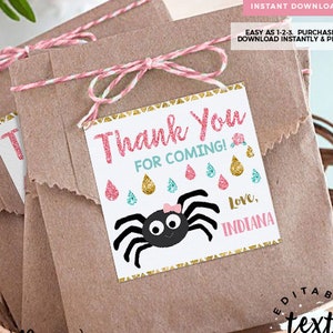 Itsy Bitsy Spider Birthday Favor Tags: Editable Printable (Instant Download)