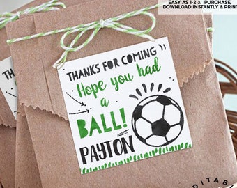 Bearbeitbarer Fußball Favor Tag: Sport Geburtstag Danke (Instant Download)