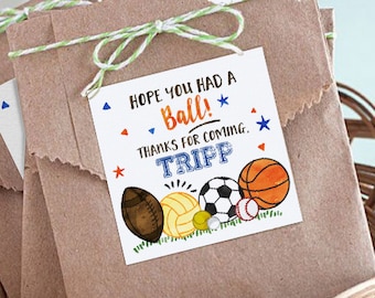 Sports Birthday Favor Tags: Editable Thank You Tag (Instant Download)
