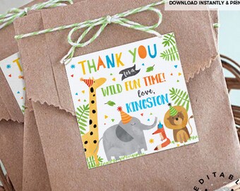 INSTANT DOWNLOAD - EDITABLE Party Animals Favor Tags Zoo Party animal birthday favors safari party decorations cute party animals Pa-bi