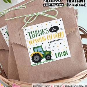 INSTANT DOWNLOAD, EDITABLE Tractor Birthday Favor tag Farmer Birthday Party printable thank you tag birthday Farmers party favor 459