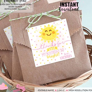 EDITABLE You are my Sunshine Favors You are my Sunshine Favor tags Party decorations You are my Sunshine thank you tag, 481 INSTANT DOWNLOAD