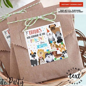INSTANT DOWNLOAD, EDITABLE Puppy Birthday Favors, Pet adoption party favor tags, Puppy Birthday tag, Puppy Dog Adoption, Digital favor PUP01