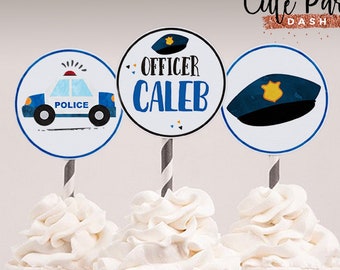 INSTANT DOWNLOAD, Police Birthday decorations, Editable Cupcake topper, Cops and robbers printable decor, Police party digital decor, #490