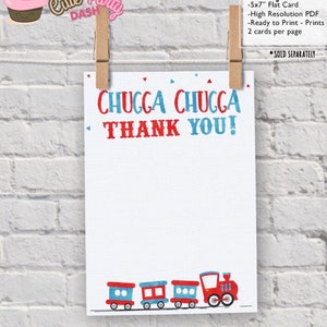 INSTANT DOWNLOAD Chugga Chugga Choo choo Train Birthday Party Thank you card two two Birthday Party printable note Watercolors invitation
