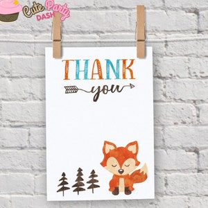 Renard Woodland anniversaire carte de remerciement, renard vous notez, carte de note renard mignon Woodland Party, téléchargement numérique renard, 458 téléchargement immédiat