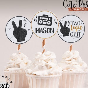 EDITIERBARE Zwei Legit To Quit Birthday Party Cupcake Toppers, Hip Hop druckbare Gefälligkeiten danke Tag runden zweiten Geburtstag INSTANT DOWNLOAD 467