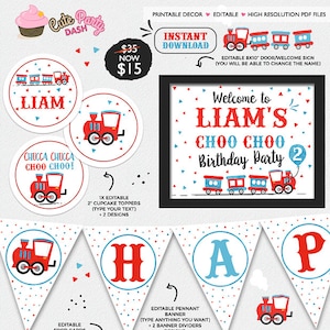 Choo Choo Train Birthday Decoration Bundle, INSTANT DOWNLOAD EDITABLE Choo Choo birhtday Decor, Train Birthday Printable second b'day 386