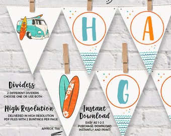 INSTANT DOWNLOAD, EDITABLE Surf Birthday Wall Banner, Summer Surf Party decorations Surf bunting Surf party decor pennant banner 436