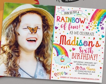 Colorful Rainbow Birthday Party invitations DIY Rainbow printable invite Rainbow birthday invitation Rainbow party watercolors RAI-1