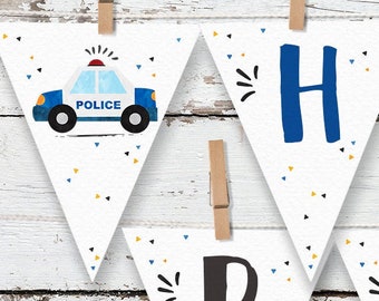 INSTANT DOWNLOAD, Police Birthday decorations, Editable Wall banner Cops and robbers printable decor, Pennant banner,  bunting, #490