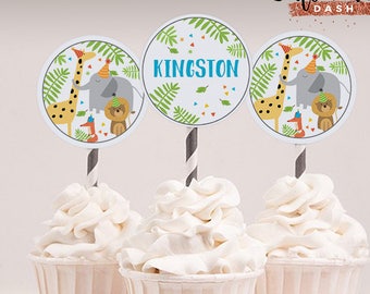 INSTANT DOWNLOAD - EDITABLE Party Animals cupcake toppers Zoo favors Party animal birthday favor tags safari party decorations Pa-bi