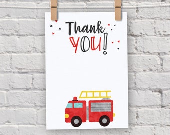 INSTANT DOWNLOAD, Fireman birthday party Thank you card, Firefighter birthday thank you note, printable digital download Firetruck 410