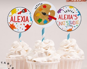 Art Party Cupcake Toppers: Watercolor Painting, Editable (Instant Download)
