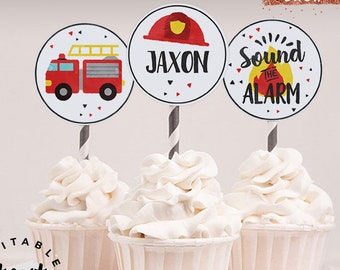 INSTANT DOWNLOAD - EDITABLE Fireman birthday decorations Fireman birthday cupcake toppers Firefighter Fireman party Firetruck 410