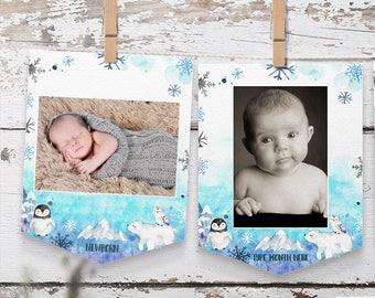 INSTANT DOWNLOAD EDITABLE Winter Onederland Birthday Monthly Photo Banner, Winter Wonderland first birthday banner Garland, milestone, 100