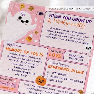 DESCARGA INSTANTE Fiesta de cumpleaños de la niña de Halloween Primera tarjeta de cápsula del tiempo de cumpleaños, Recuerdos editables recuerdo del bebé 18 cumpleaños, 473