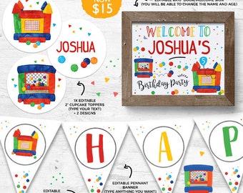Bounce House Birthday Decorations: Editable Party Printables (Instant Download)