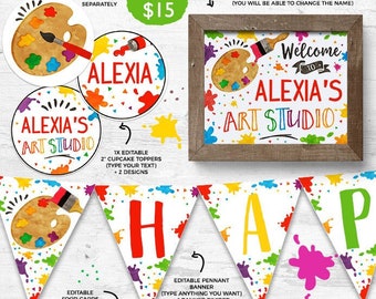 Art Party Birthday decorations INSTANT DOWNLOAD Editable Painting Party Printable Decor Supplies Craft Art party signage Favors Banner 478