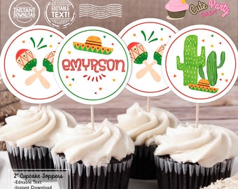 INSTANT DOWNLOAD - EDITABLE Fiesta Birthday Fiesta Cupcake toppers Fiesta Favors decorations Fiesta thank you tag Fiesta party decor